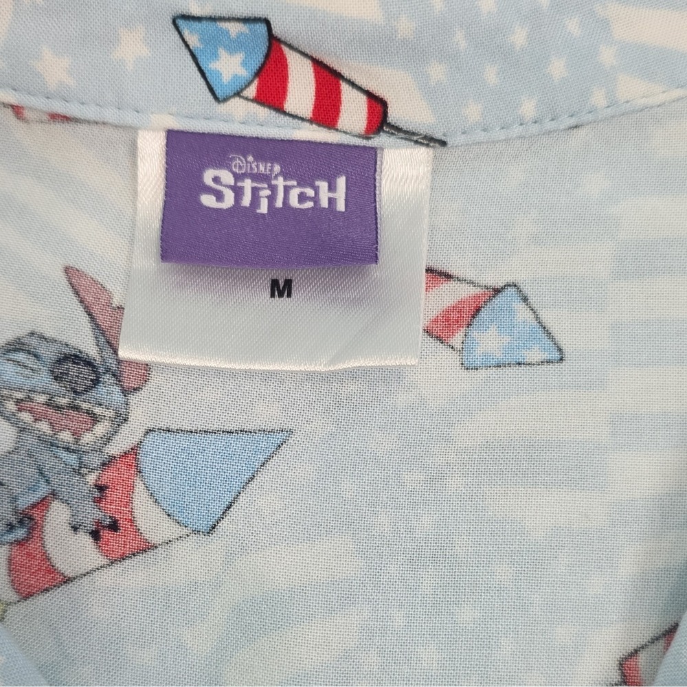 Disney Lilo & Stitch Patriotic Button Up Shirt Adult Medium 4th of July Aloha - Picture 2 of 7
